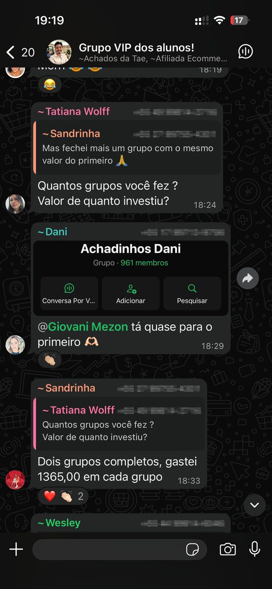 print de aluno · grupo de 961 membros